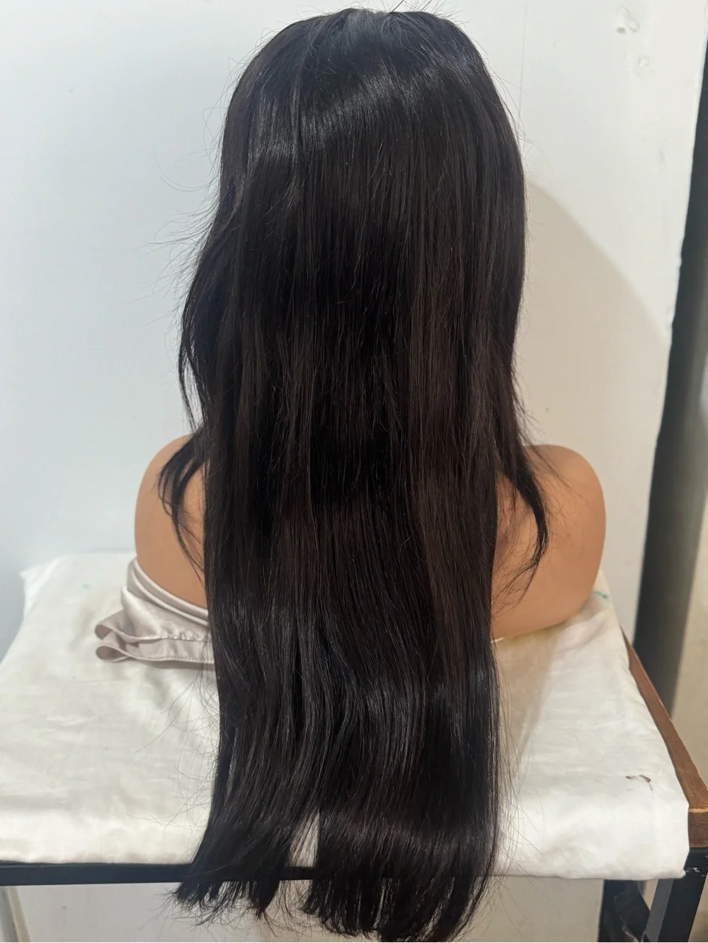 100% Human Hair Black Lace Front Wig Long Straight Center Part